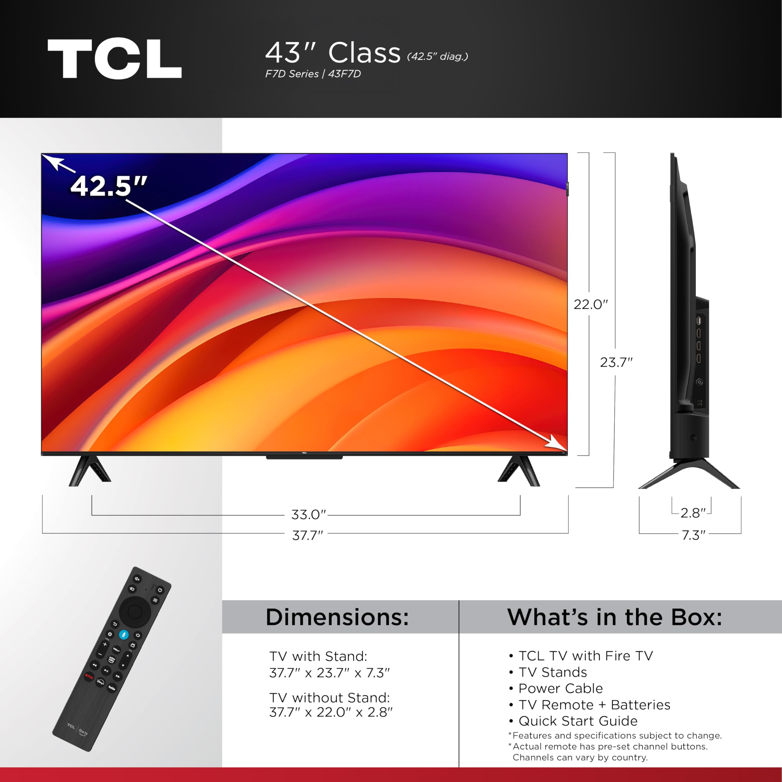 Amazon.com: TCL 43-Inch F7D Series QLED 4K UHD HDR Smart Fire TV